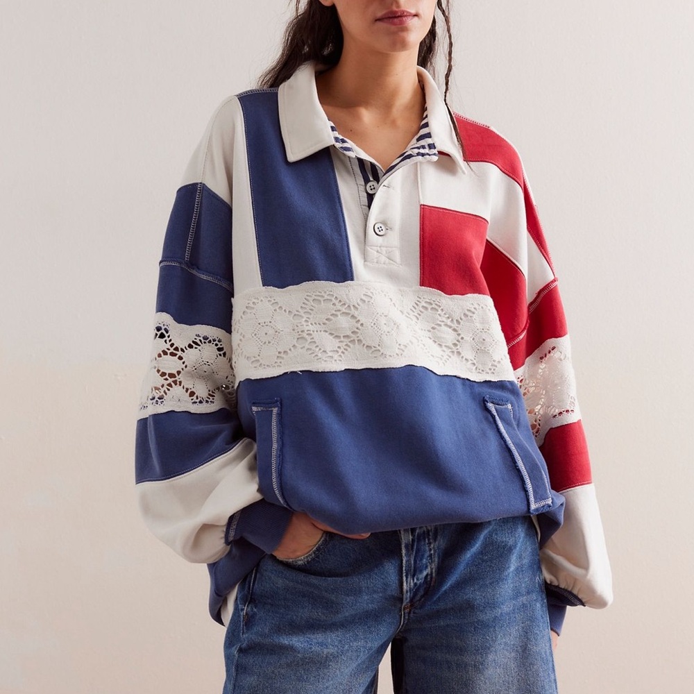 NWOT Free People We the Free American Dream Pullover Sweatshirt Americana Combo